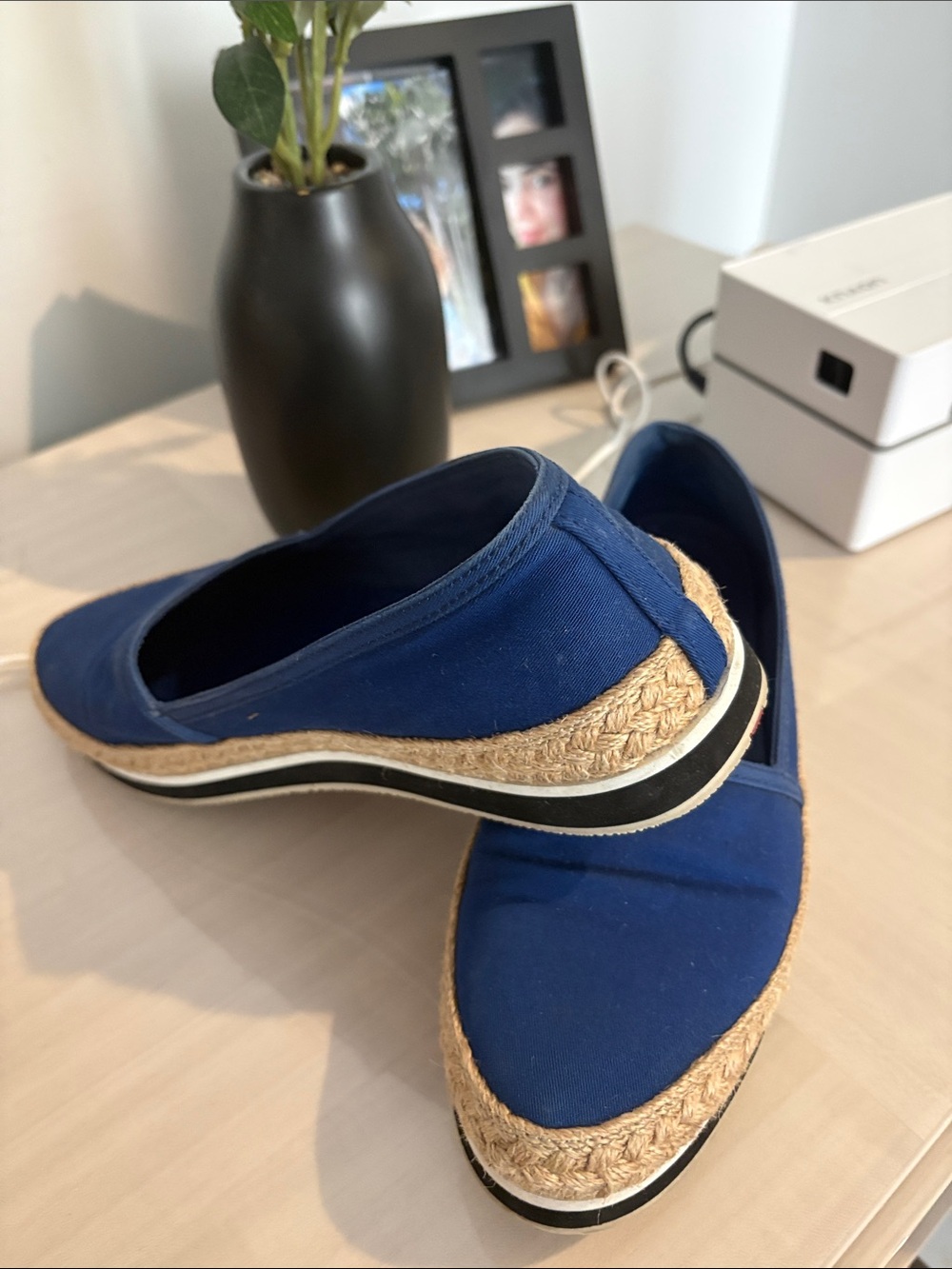 Prada Blue Canvas Espadrille Slip-On Loafers with Natural Jute Trim - Picture 3 of 4